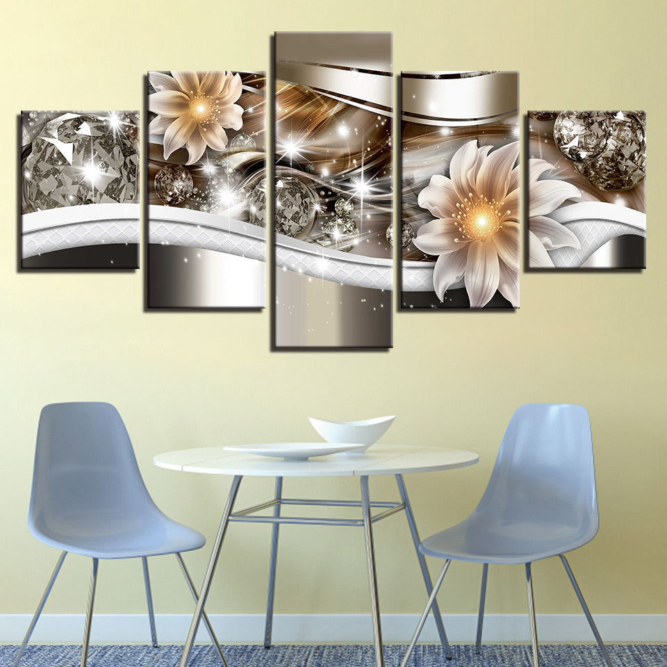 Glowing Sparkling Flowers 5 Piece - Canvas Wall Art Painting | Bowlift