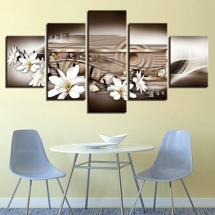 Sand Backed White Magnolias 5 Piece - Canvas Wall Art Painting | Bowlift