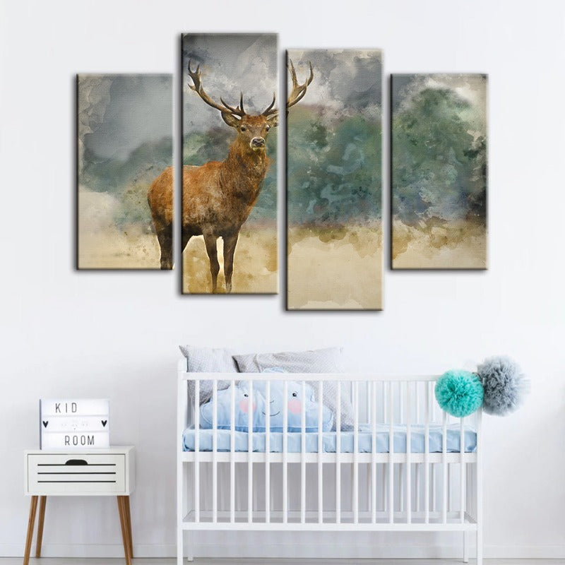 4 Piece Watercolor Plains Deer - Canvas Wall Art Painting | Bowlift