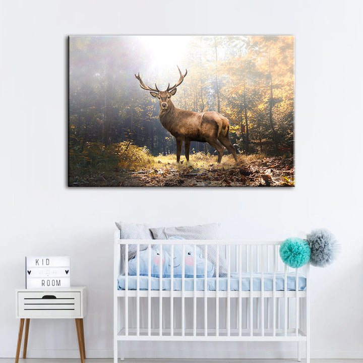 Majestic Deer In The Woods - Canvas Wall Art Painting | Bowlift