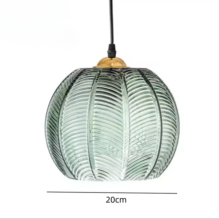BowLift | Scandinavian Glass Pendant Lamp with Green Leaf Pattern