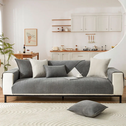 BowLift | Wavy Check Chenille Fabric Furniture Protector Sofa Cover