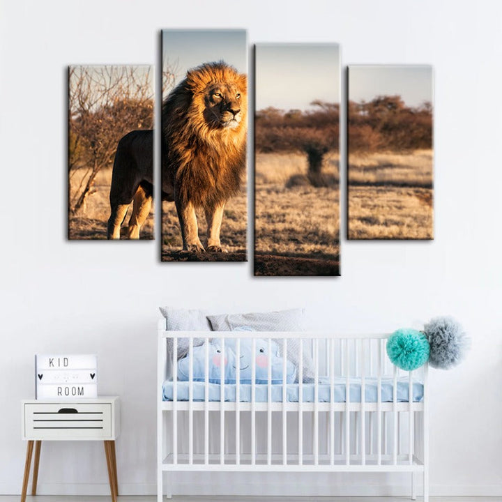 4 Piece Majestic Lion Bathed in Sunlight - Canvas Wall Art Painting | Bowlift