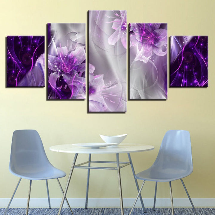5 Piece White & Purple Magical Flower - Canvas Wall Art Painting | Bowlift