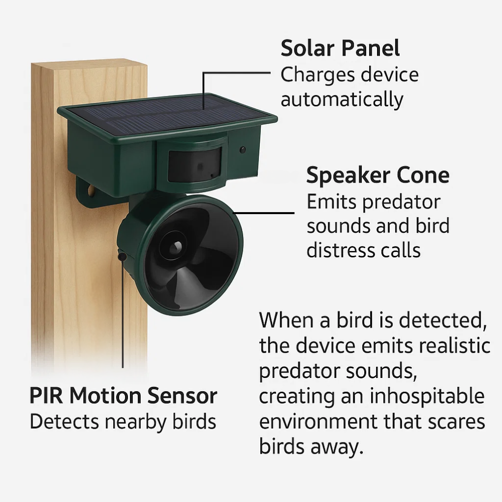 BowLift | Motion Sensor Bird Deterrent for Crows: Ideal Pigeon Repeller with Sound Scarer
