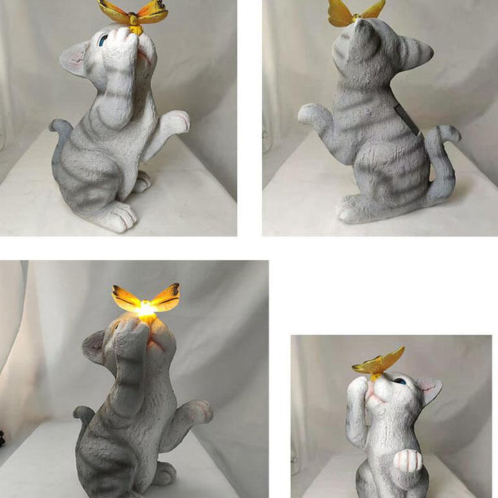 BowLift | SolarPurr Garden Light | LED Cat Figure with Butterfly | Solar Powered | Weatherproof | Outdoor Decoration
