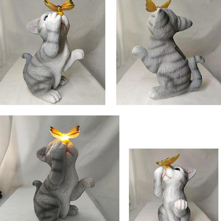 BowLift | SolarPurr Garden Light | LED Cat Figure with Butterfly | Solar Powered | Weatherproof | Outdoor Decoration