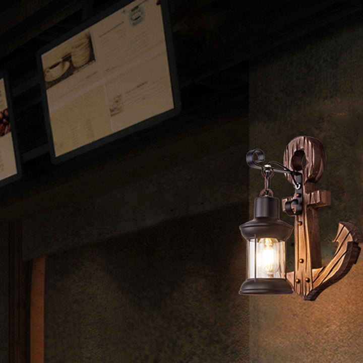 BowLift | Rustic Wood Anchor Wall Lamp with Lantern