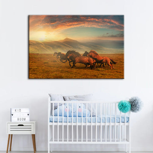 Running Horses With Beautiful Landscape - Canvas Wall Art Painting | Bowlift
