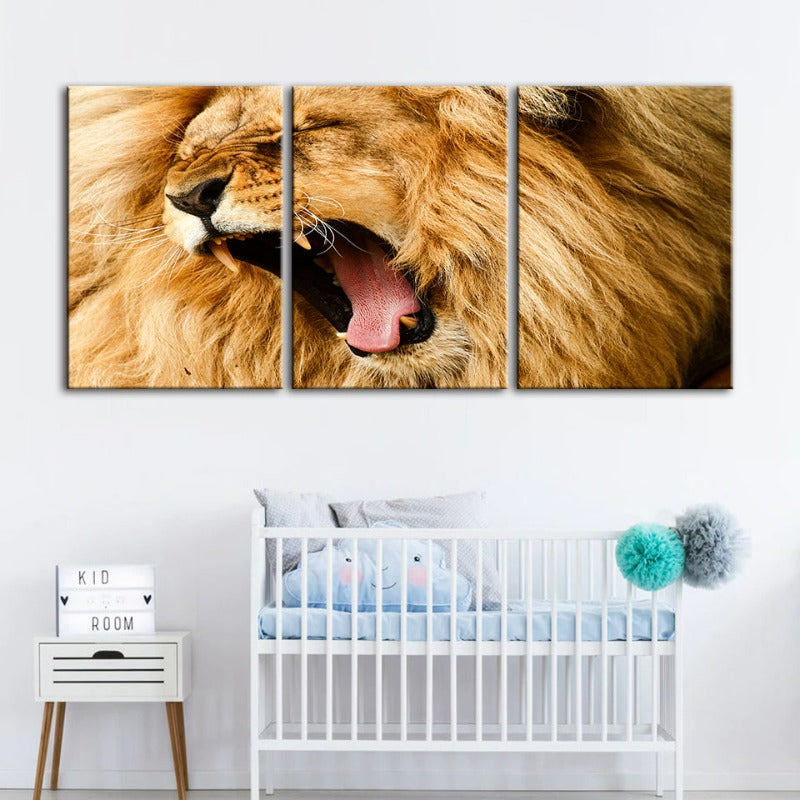 Enraged Lion's Roar-Canvas Wall Art Painting 3 Pieces | Bowlift