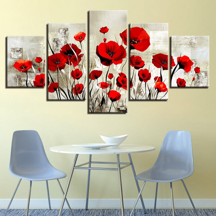 5 Piece Red Tulip Flower - Canvas Wall Art Painting | Bowlift