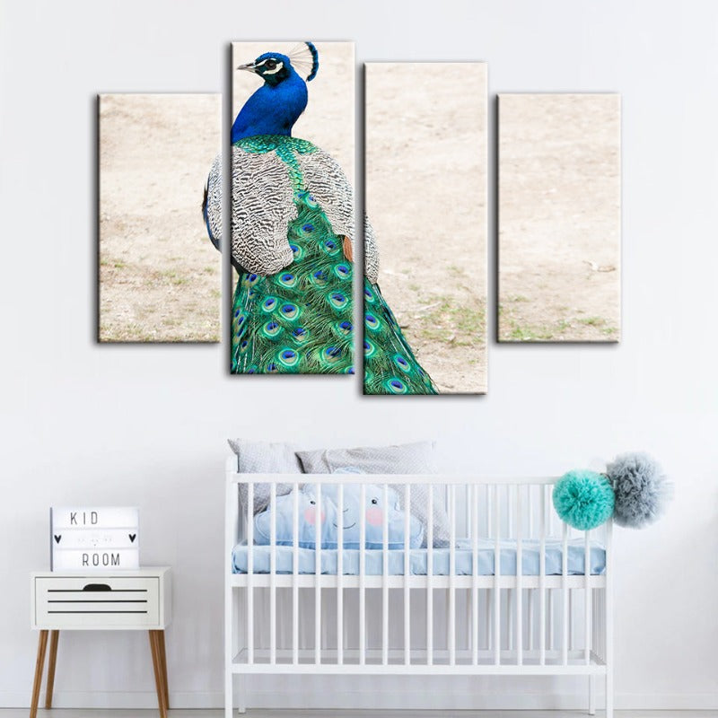 4 Piece Skirted Elegant Peacock - Canvas Wall Art Painting | Bowlift