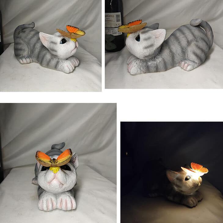 BowLift | SolarPurr Garden Light | LED Cat Figure with Butterfly | Solar Powered | Weatherproof | Outdoor Decoration