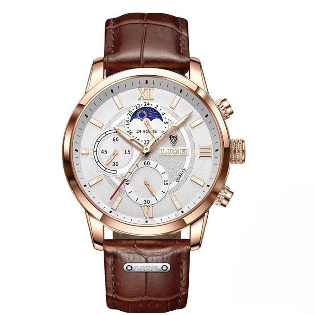 BowLift | Men’s Stainless Steel Leather Strap Watch with Date