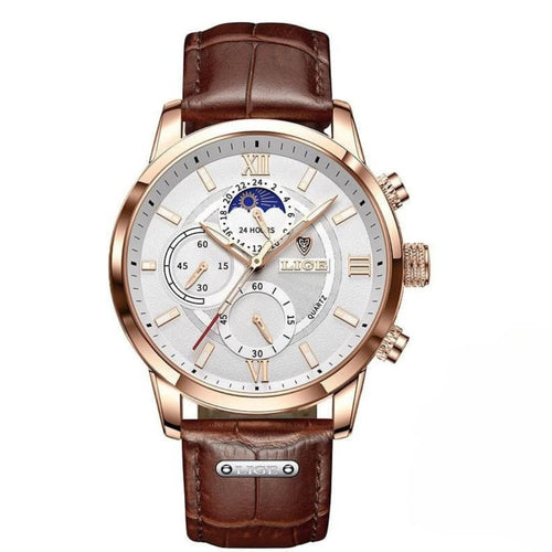 BowLift | Men’s Stainless Steel Leather Strap Watch with Date