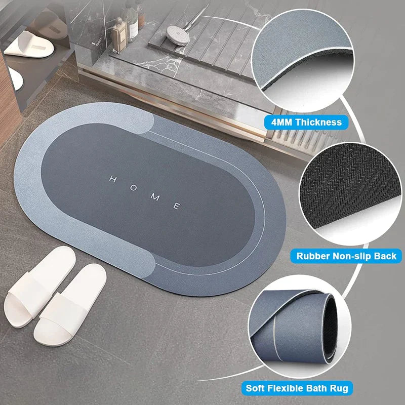 Bath Mat Water Absorbent Non-Slip Oval Shape Bowlift