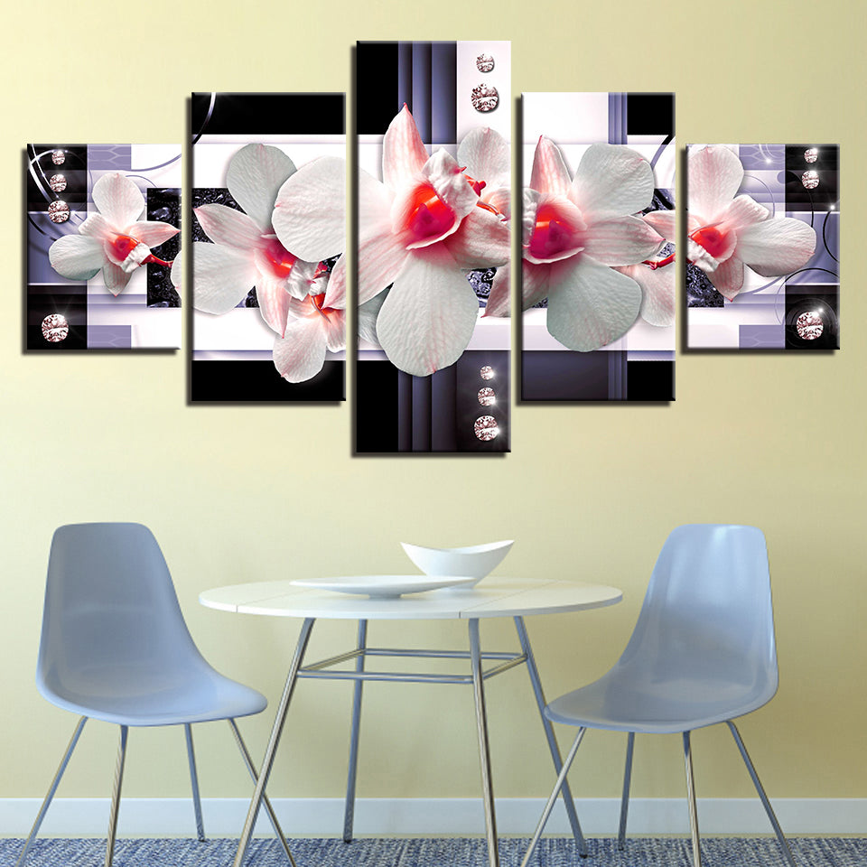 Delicate Pink Centered Orchids 5 Piece - Canvas Wall Art Painting | Bowlift