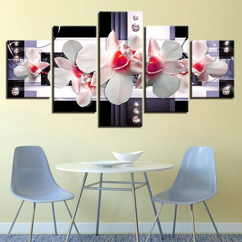 Delicate Pink Centered Orchids 5 Piece - Canvas Wall Art Painting | Bowlift