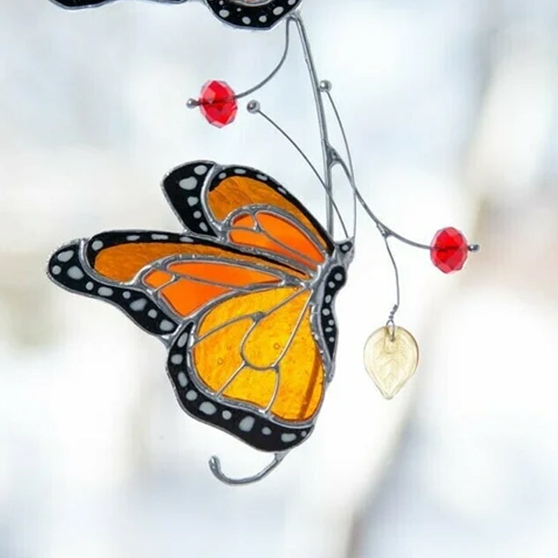Stained Monarch Butterfly Glass Window Decor | Bowlift