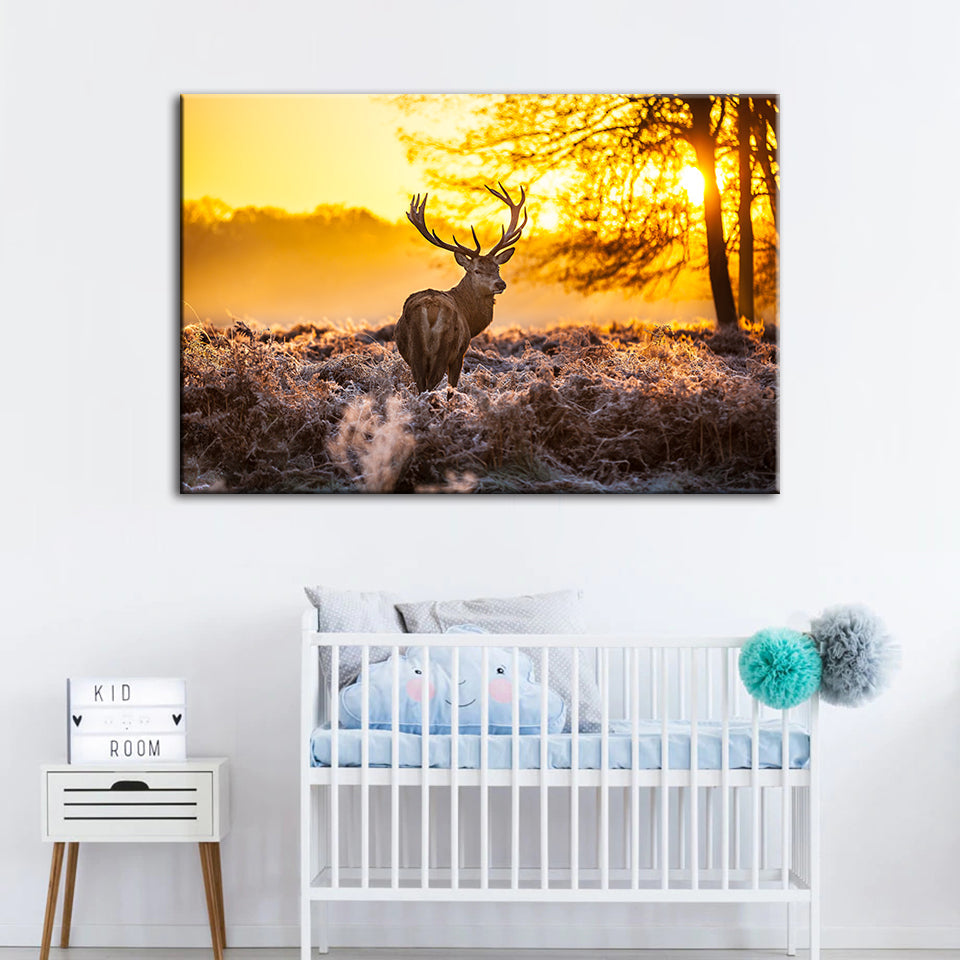 Winter Deer at Dawn - Canvas Wall Art Painting | Bowlift