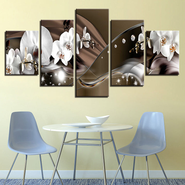 Formal Brown and White Orchids 5 Piece - Canvas Wall Art Painting | Bowlift