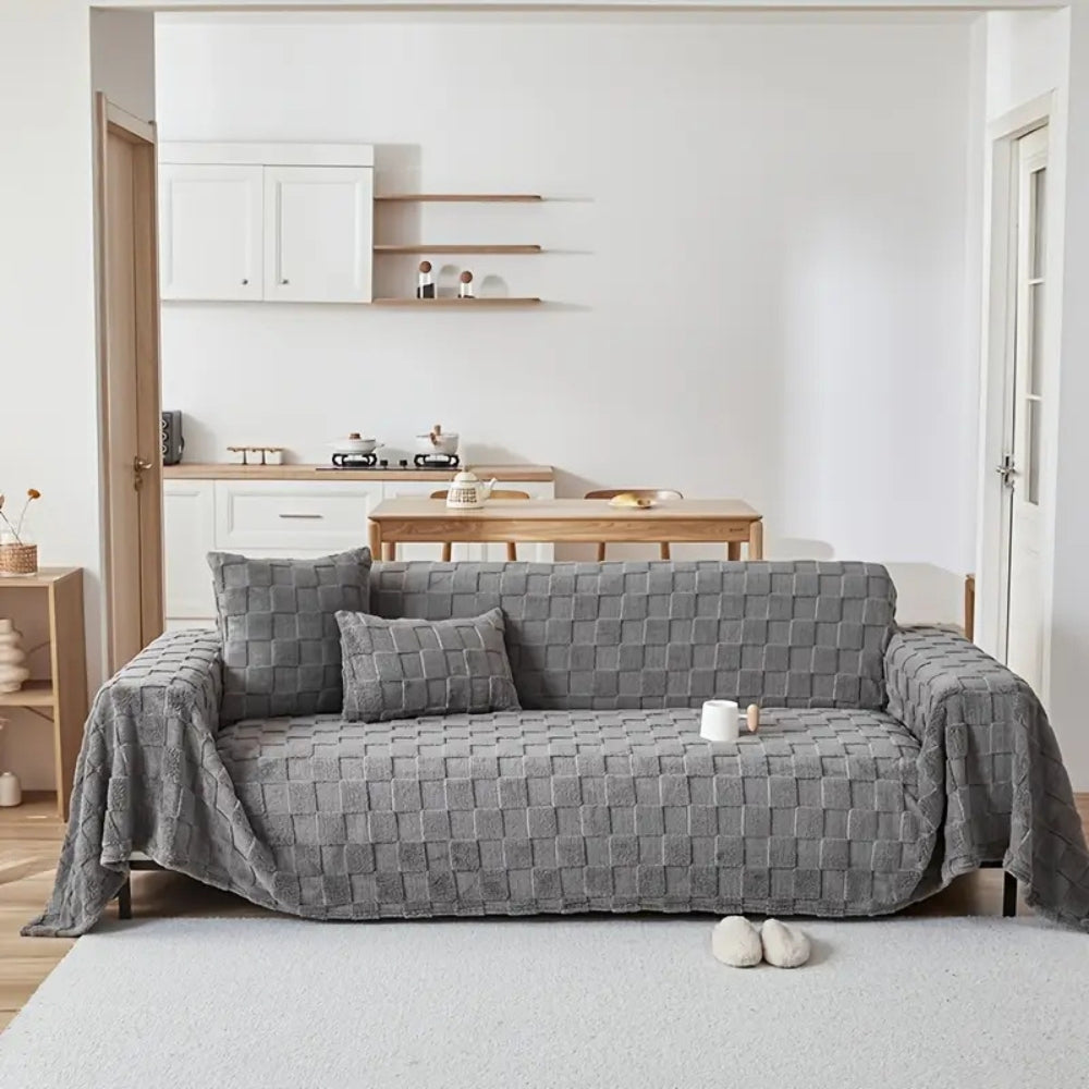 BowLift | Checkered Plush Velvet Sofa Cover