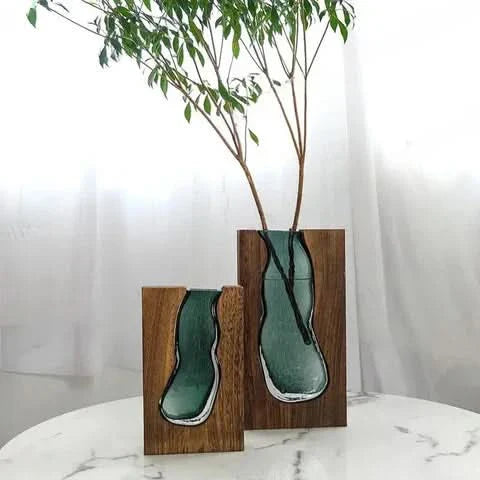 BowLift | Scandinavian Glass Vase with Wooden Accent for Modern Interiors