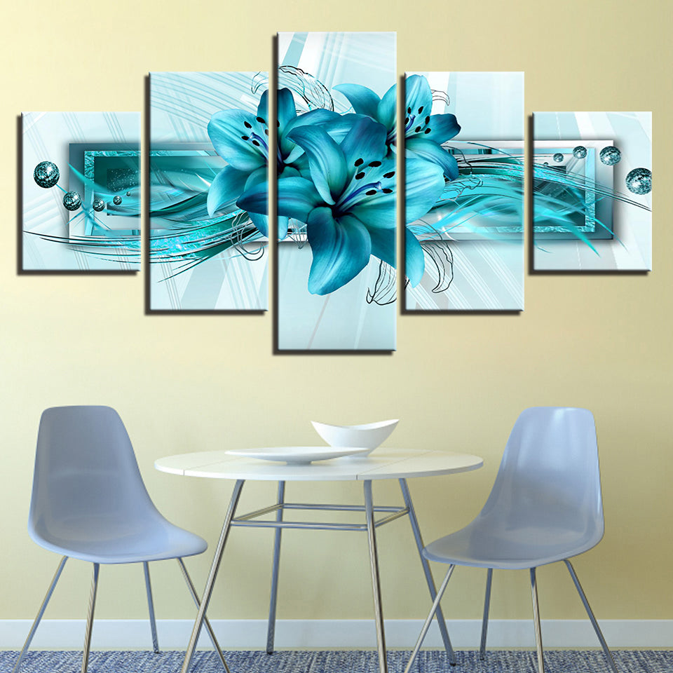 Vivid Blue Lilies 5 Piece - Canvas Wall Art Painting | Bowlift