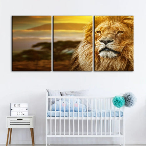 Unamused Lion-Canvas Wall Art Painting 3 Pieces | Bowlift
