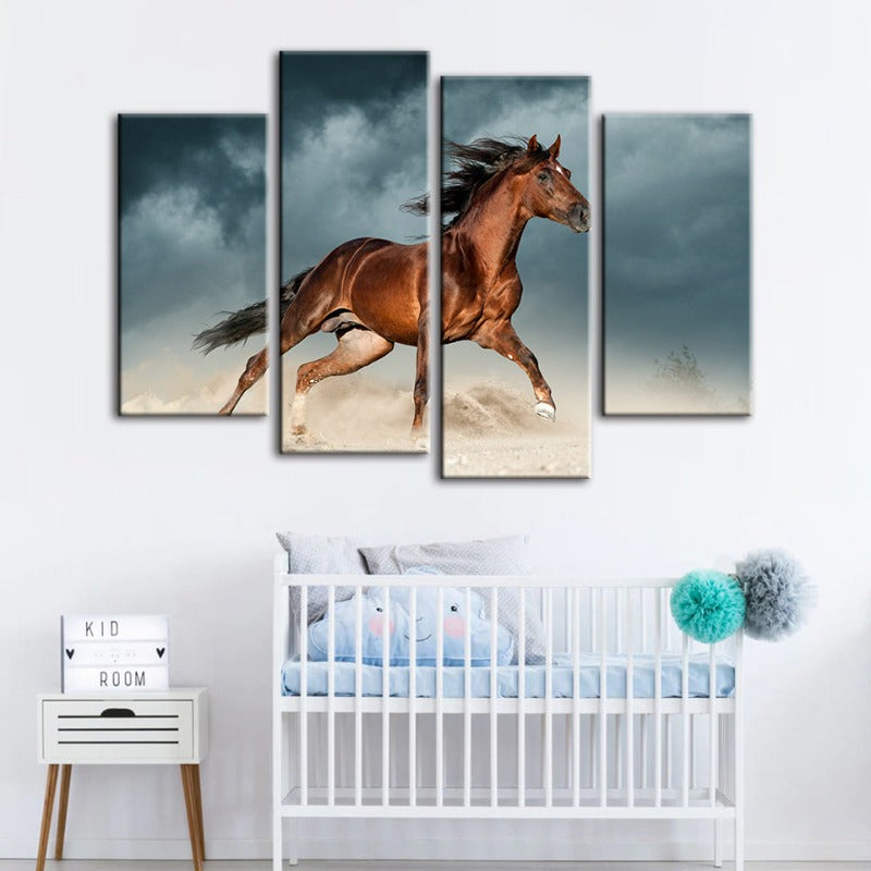 4 Piece Brown Horse in Desert - Canvas Wall Art Painting | Bowlift