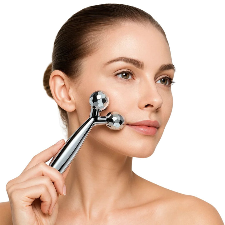 GlowRoller | Face Roller Massager – Depuffing & Lift – Metal Rolling Heads – Daily Spa Facial Bowlift