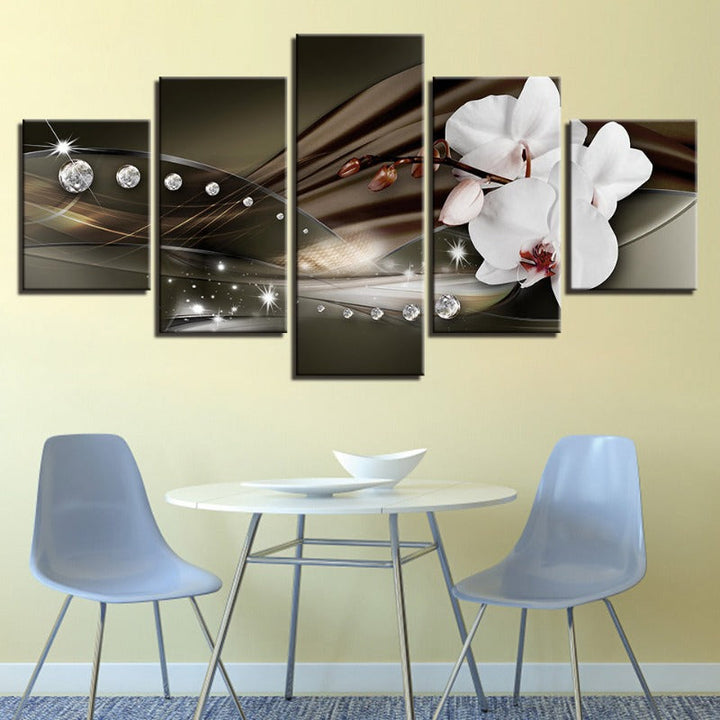 5 Piece Black Background Maroon Hue White Flower | Bowlift