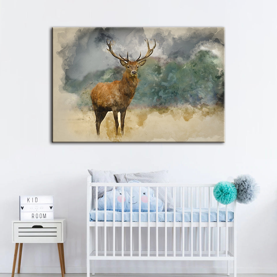 Watercolor Plains Deer - Canvas Wall Art Painting | Bowlift