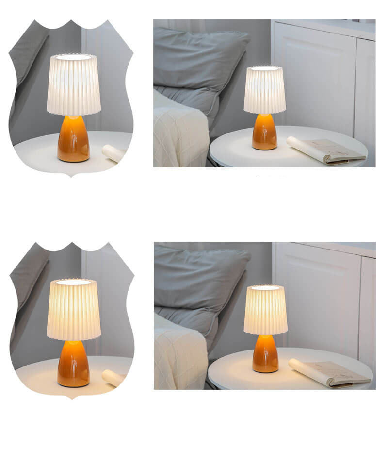 BowLift | Scandinavian Retro Table Lamp with Pleated Shade and Glass Base