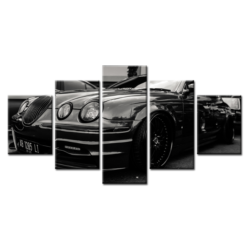 5 Piece Black 3 Headlight Old Vintage Car - Canvas Wall Art Painting | Bowlift