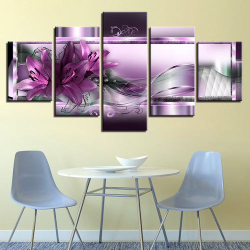 Mystical Deep Purple Lilies 5 Piece - Canvas Wall Art Painting | Bowlift