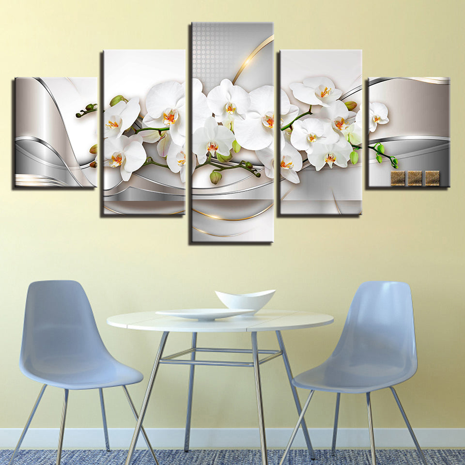 Metallic White Orchids 5 Piece - Canvas Wall Art Painting | Bowlift