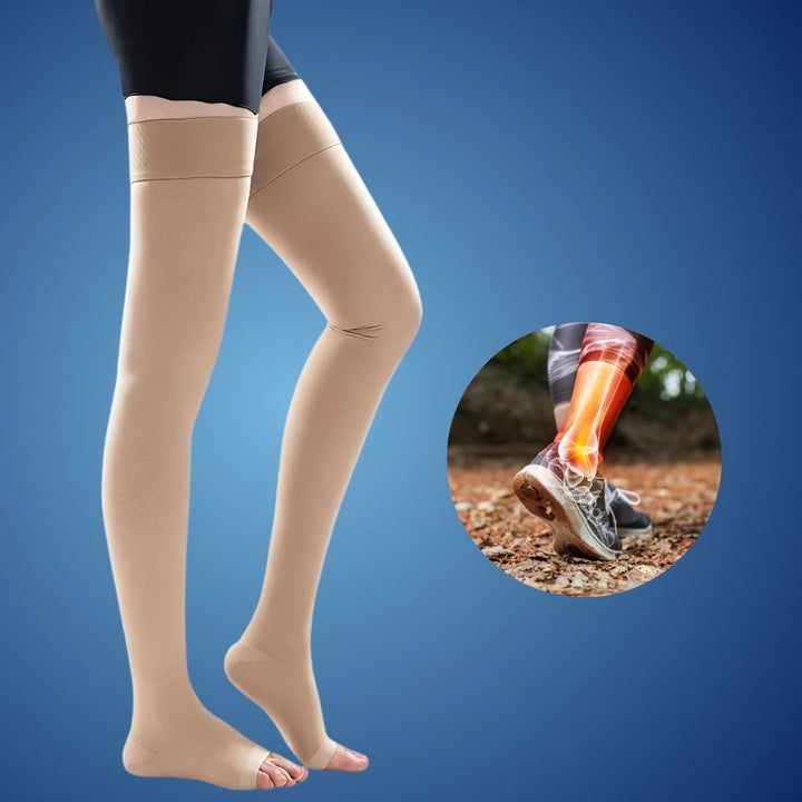 FlexiSupport | Toeless Thigh Compression Stockings - Graduated Compression for Improved Circulation & Swelling Relief Bowlift