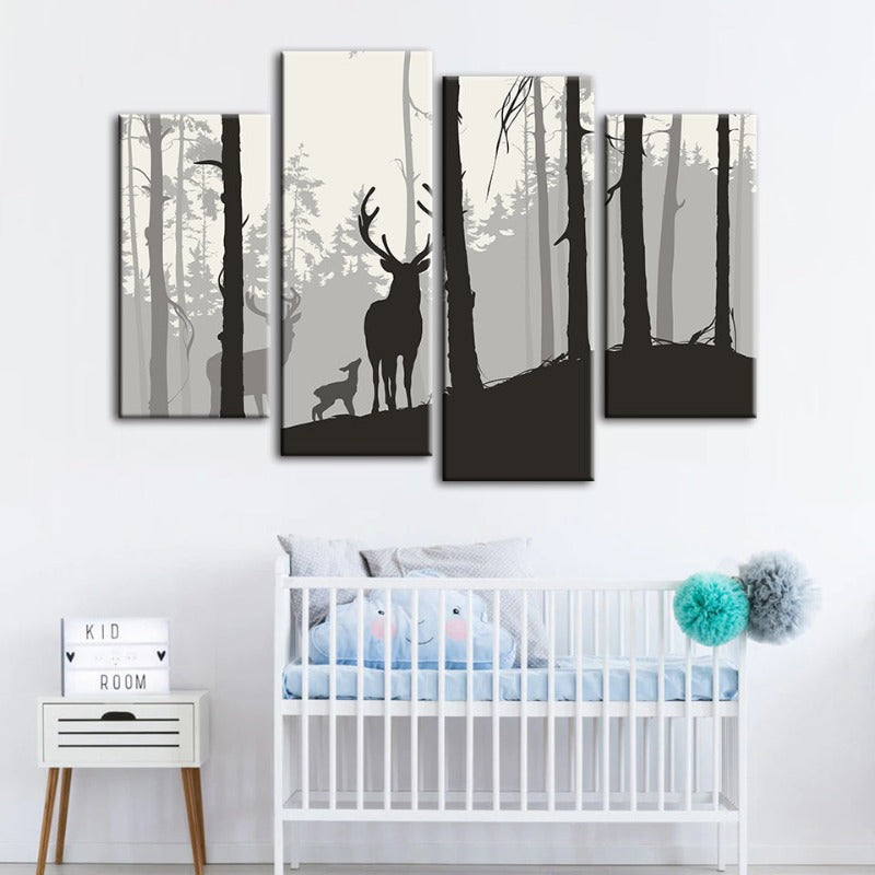 4 Piece Silhouette Deer Family - Canvas Wall Art Painting | Bowlift