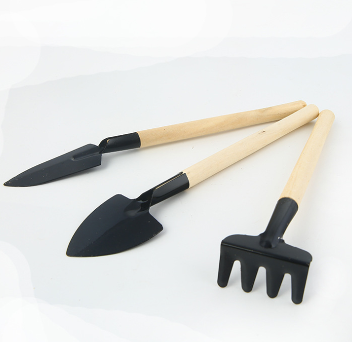 BowLift | 3-piece garden tool set with wooden handles – Handy shovel, rake, and hoe for garden maintenance