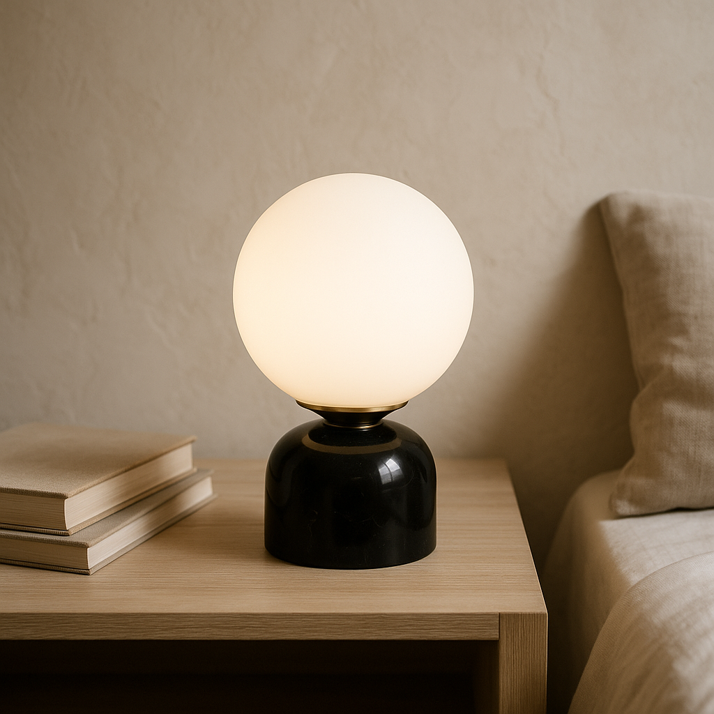 BowLift | Marnor | Marble Table Lamp with Glass Shade – Scandinavian Minimalist Design