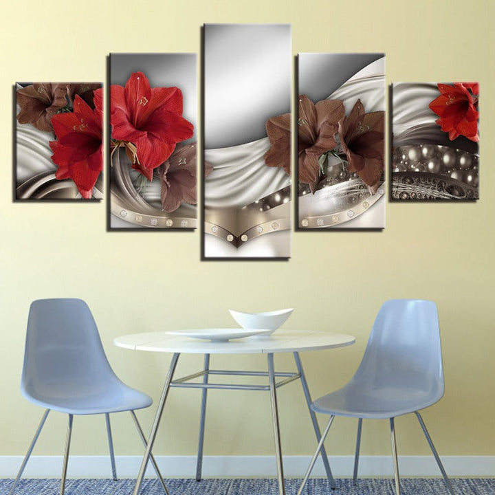 5 Piece Brown & Red Hibiscus Flower - Canvas Wall Art Painting | Bowlift