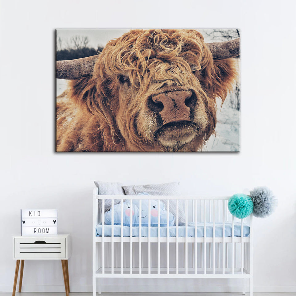 Close Up Brown Cow - Canvas Wall Art Painting | Bowlift