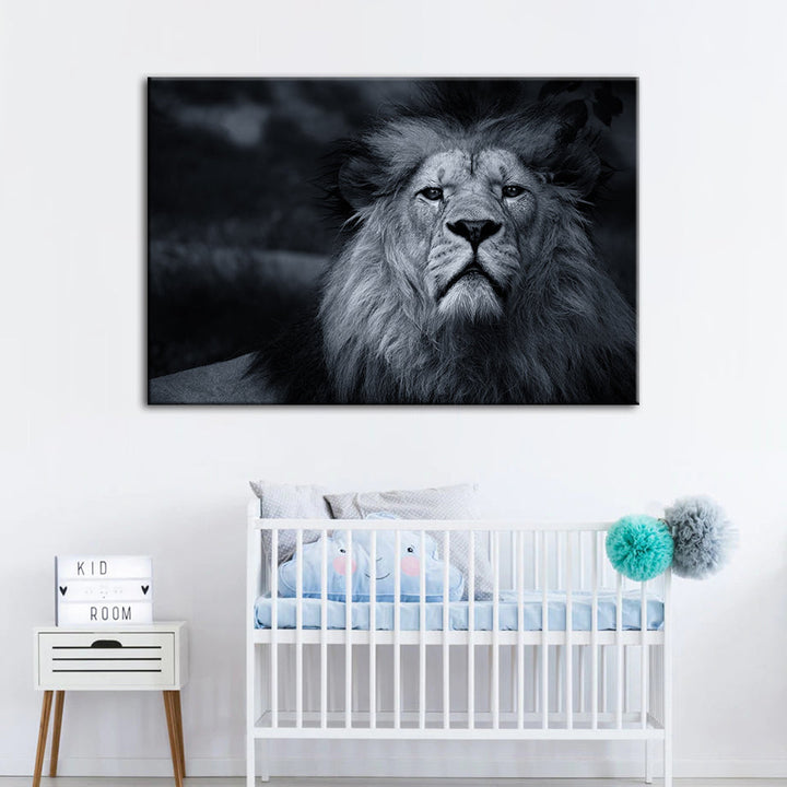 Grayscale Concerned Lion - Canvas Wall Art Painting | Bowlift