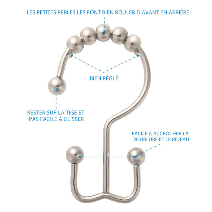 Stainless steel shower curtain hooks (12 pieces) | Bowlift
