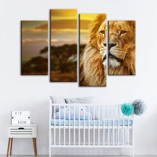 4 Piece Unamused Lion - Canvas Wall Art Painting | Bowlift