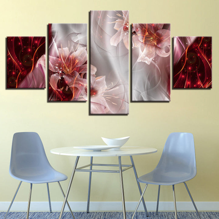 Fantastical Pink Lilies 5 Piece - Canvas Wall Art Painting | Bowlift