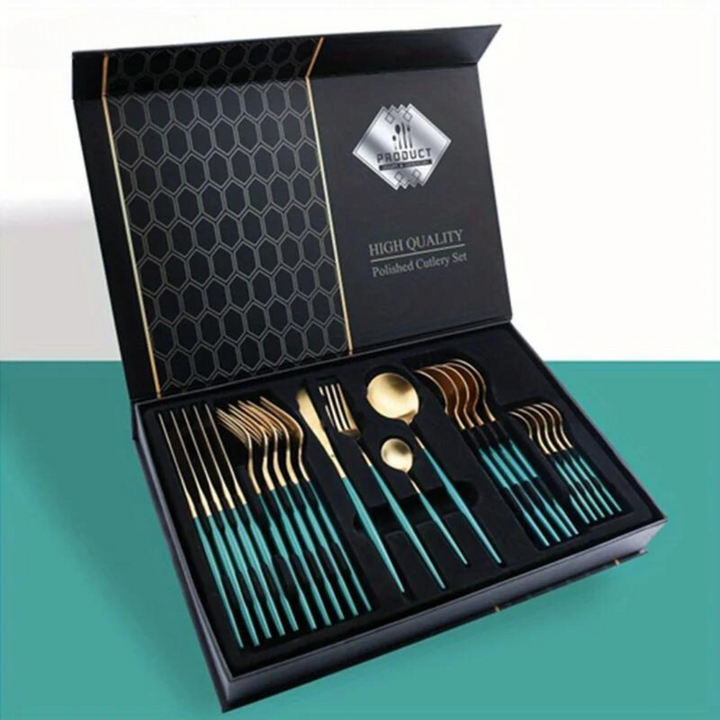 BowLift | Golden Cutlery Set Luxury – 24-Piece For Stylish Dining Experience