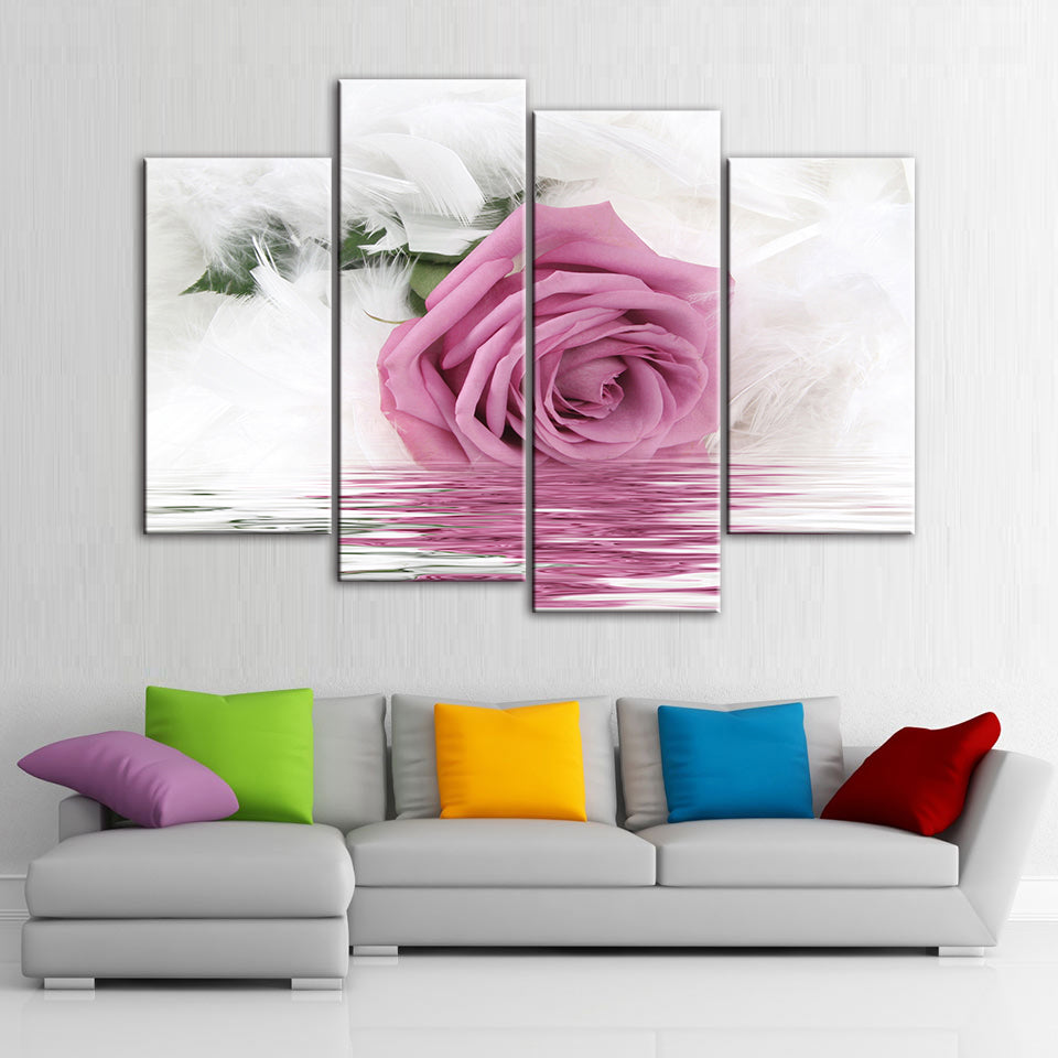 Pink Rose In Water - Canvas Wall Art Painting | Bowlift