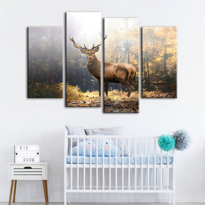 4 Piece Majestic Deer in the Woods - Canvas Wall Art Painting | Bowlift